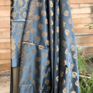 Grey Cotton Silk Minakari Buti Jangla Banarasi Handloom Three Piece Suit Set