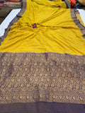YELLOW BANARASI HANDLOOM PURE KHADDI GEORGETTE SILK SAREE - Aura BenarasYellow Banarasi Handloom Pure Georgette Silk Saree - Aura Benaras