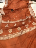 Earthy Orange Khaddi Chiffon Banarasi Handloom Saree - Aura Benaras