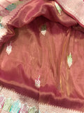Pre Order :: Rose Gold Banarasi Handloom Tissue Katan Silk Saree - Aura Benaras