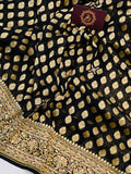 Black Zardozi Handloom Pure Georgette Silk Saree - Aura Benaras