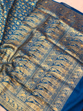 Persian Blue Satin Silk Zari Jaal Stonework Banarasi Handloom Saree