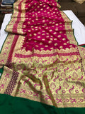 Deep Pink Banarasi Handloom Satin Silk Saree - Aura Benaras
