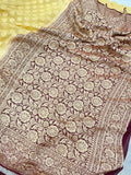 Cream Banarasi Handloom Pure Georgette Silk Saree - Aura Benaras