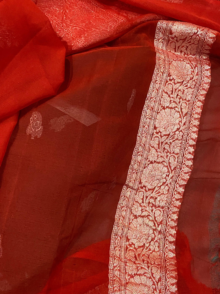 Bottle Green Banarasi Handloom Pure Georgette Silk Saree - Aura Benaras