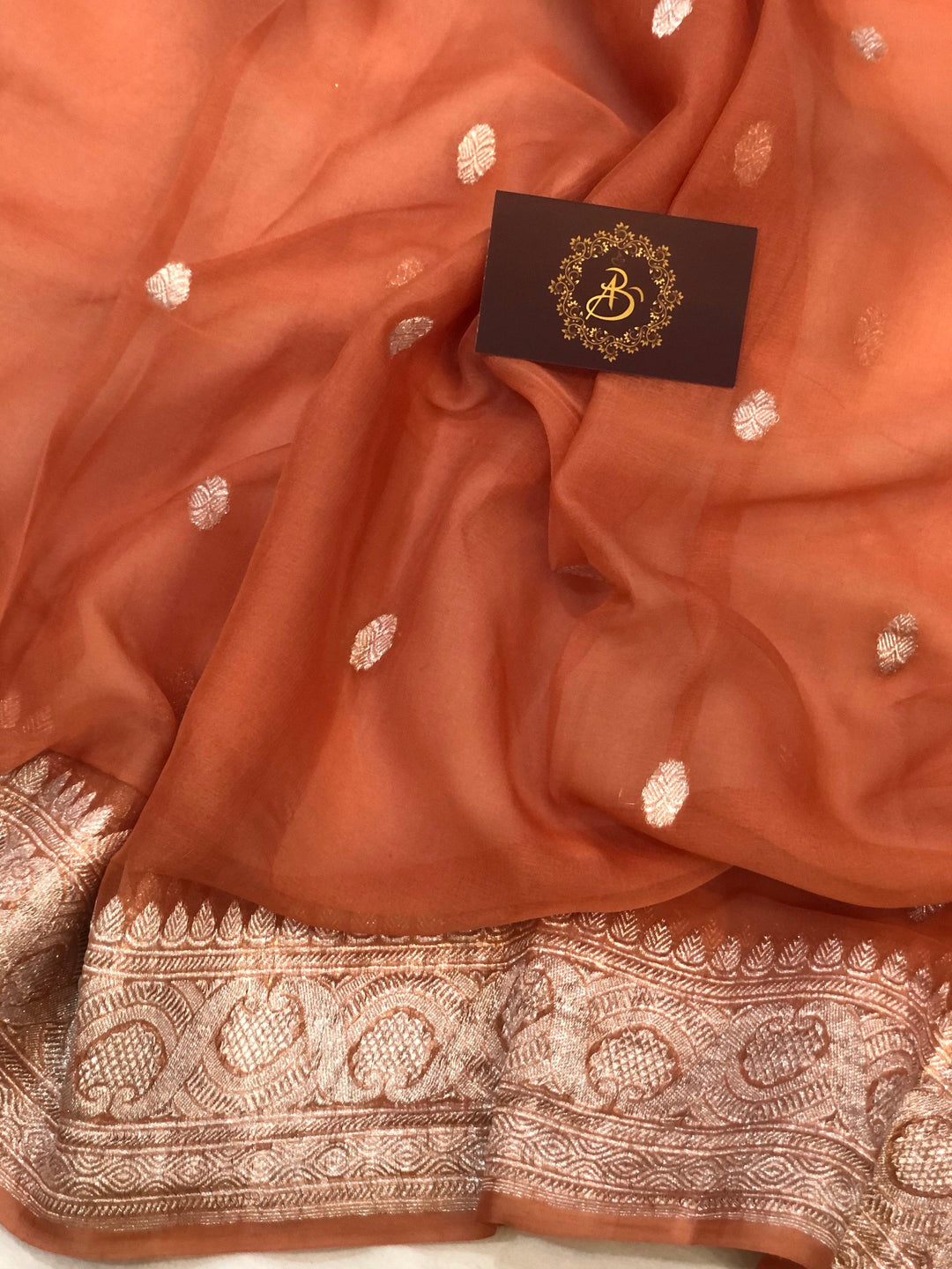 Earthy Orange Khaddi Chiffon Banarasi Handloom Saree - Aura Benaras