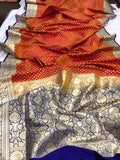 Orange Banarasi Handloom Satin Silk Saree - Aura Benaras