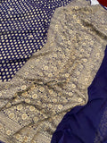 Navy Blue Zardozi Handloom Pure Georgette Silk Saree - Aura Benaras