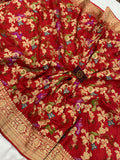 Red Jaal Pure Banarasi Handloom Katan Silk Saree - Aura Benaras