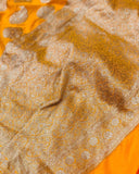 Yellow Satin Silk Carry Boota Banarasi Handloom Saree