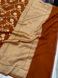 Rust Orange Pure Banarasi Khaddi Georgette Saree - Aura Benaras