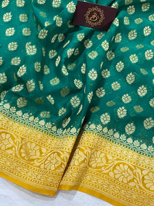 Rama Green Banarasi Handloom Pure Georgette Silk Saree - Aura Benaras