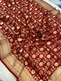 Red Pure Banarasi Handloom Kora Silk Saree - Aura Benaras