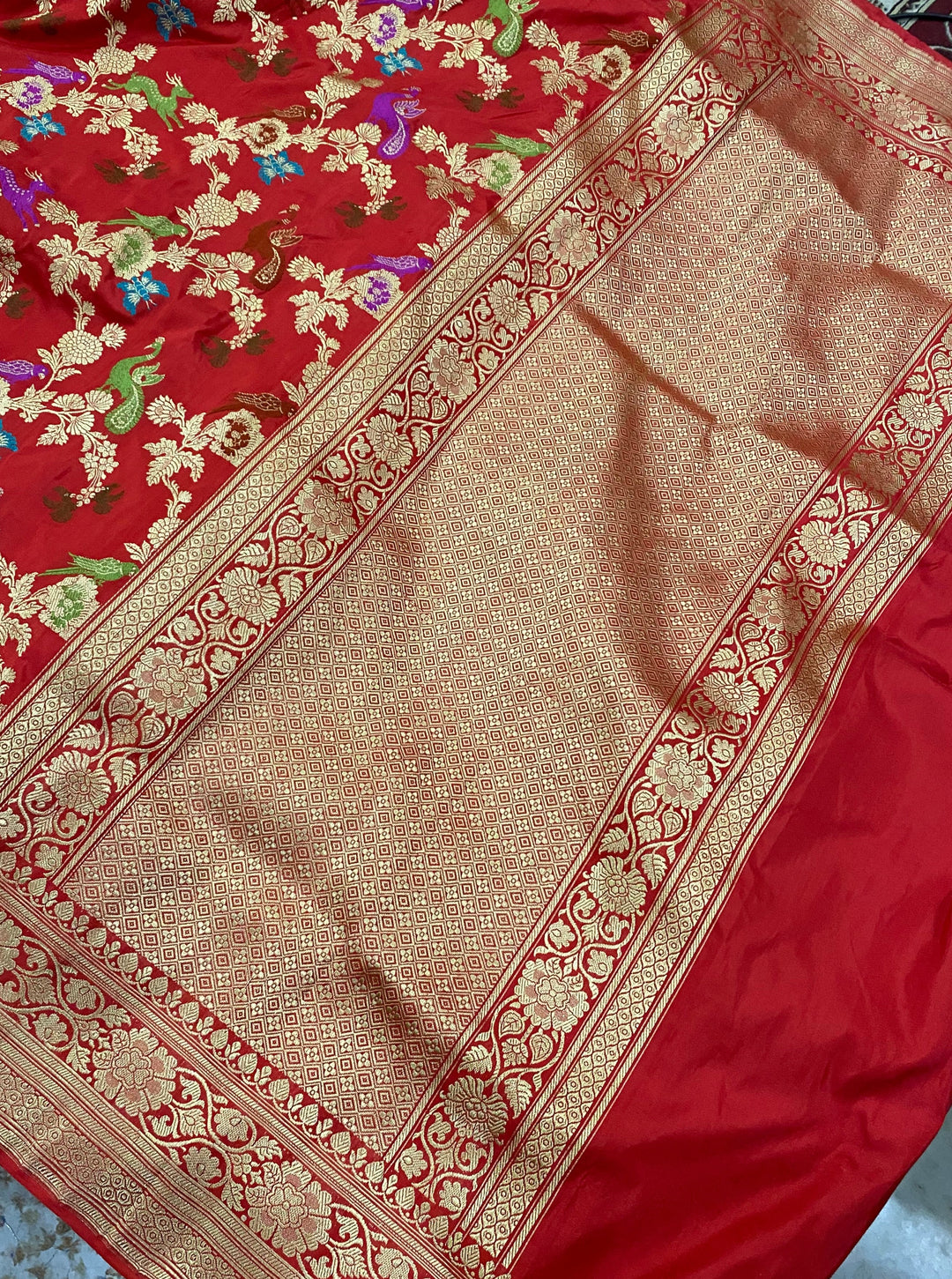 Red Jaal Pure Banarasi Handloom Katan Silk Saree - Aura Benaras