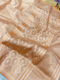 Peach Banarasi Handloom Organza Tissue Silk Saree - Aura Benaras