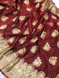 Garnet Maroon Banarasi Handloom Satin Silk Saree - Aura Benaras