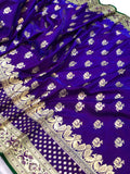 Bluish Purple Banarasi Handloom Satin Silk Saree - Aura Benaras