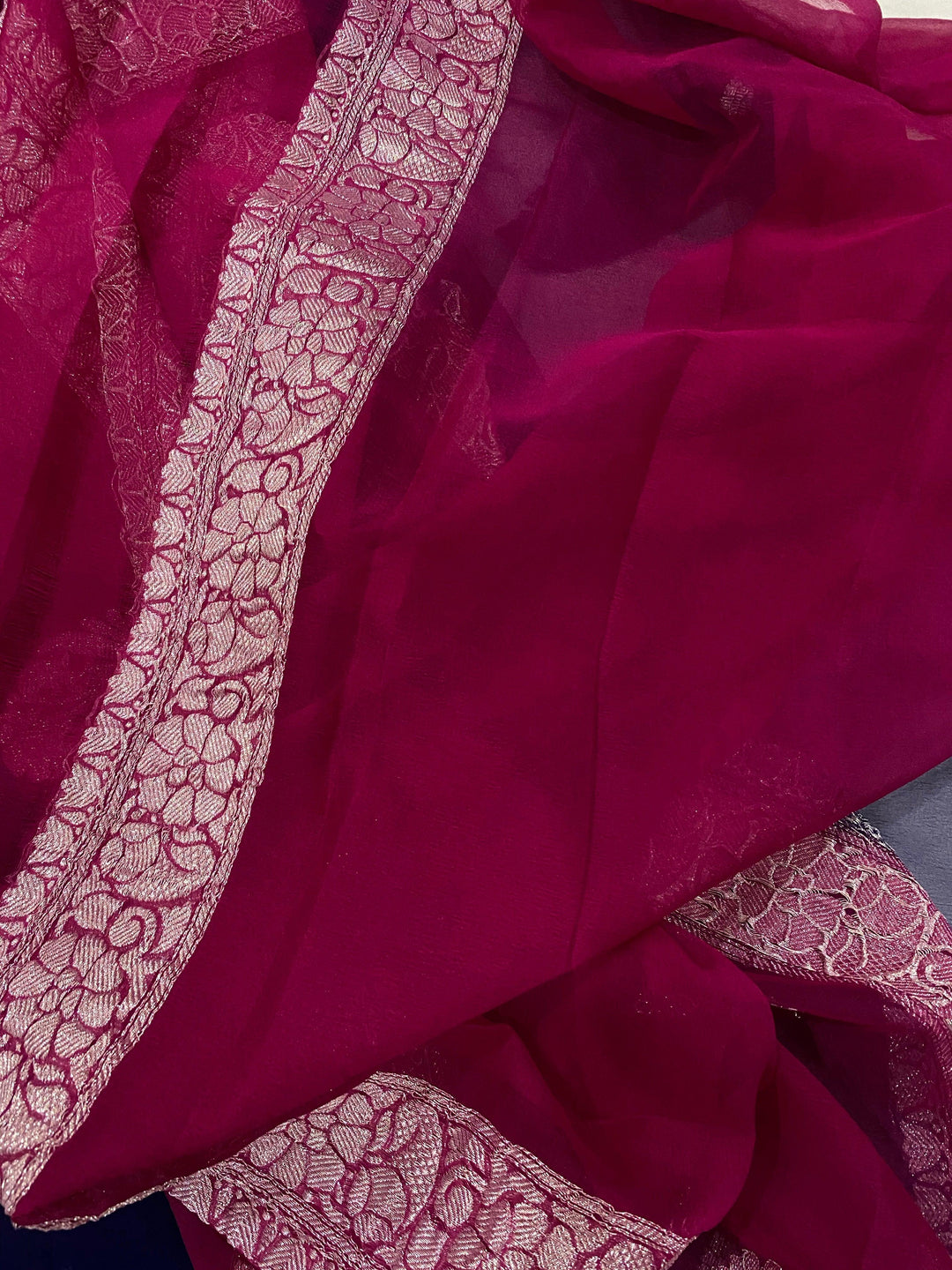 Navy Blue Banarasi Handloom Pure Georgette Silk Saree - Aura Benaras