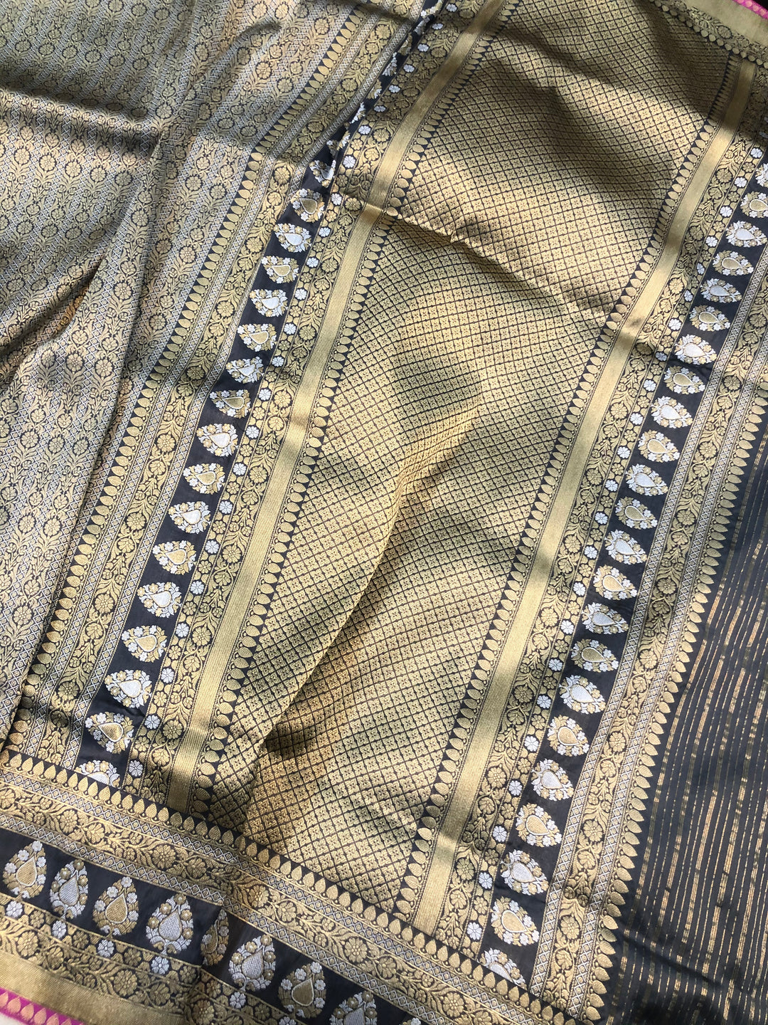 Silver Jamawar Tanchui Banarasi Handloom Katan Silk Saree - Aura Benaras