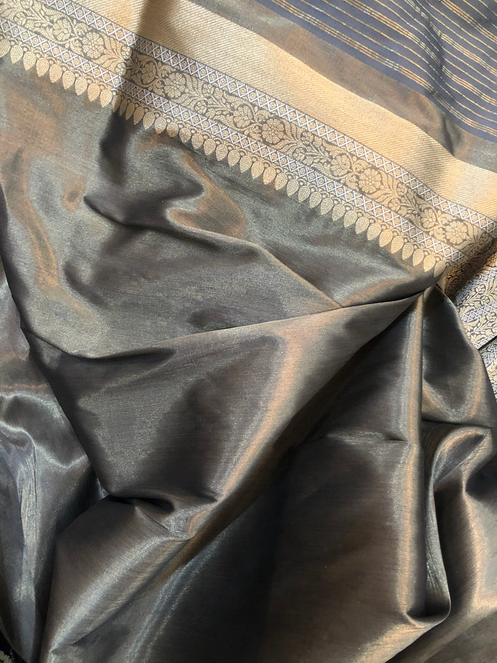 Silver Jamawar Tanchui Banarasi Handloom Katan Silk Saree - Aura Benaras