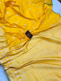 Yellow Half Jamawar Tanchui Kadwa Pure Banarasi Handloom Katan Silk Saree - Aura Benaras