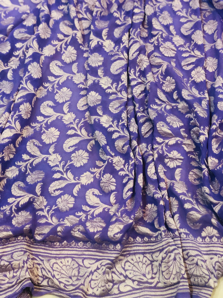 Lavender Khaddi Georgette Silk Banarasi Handloom Saree