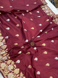 Burgundy Pure Banarasi Handloom Katan Silk Saree