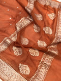 Earthy Orange Khaddi Chiffon Banarasi Handloom Saree - Aura Benaras