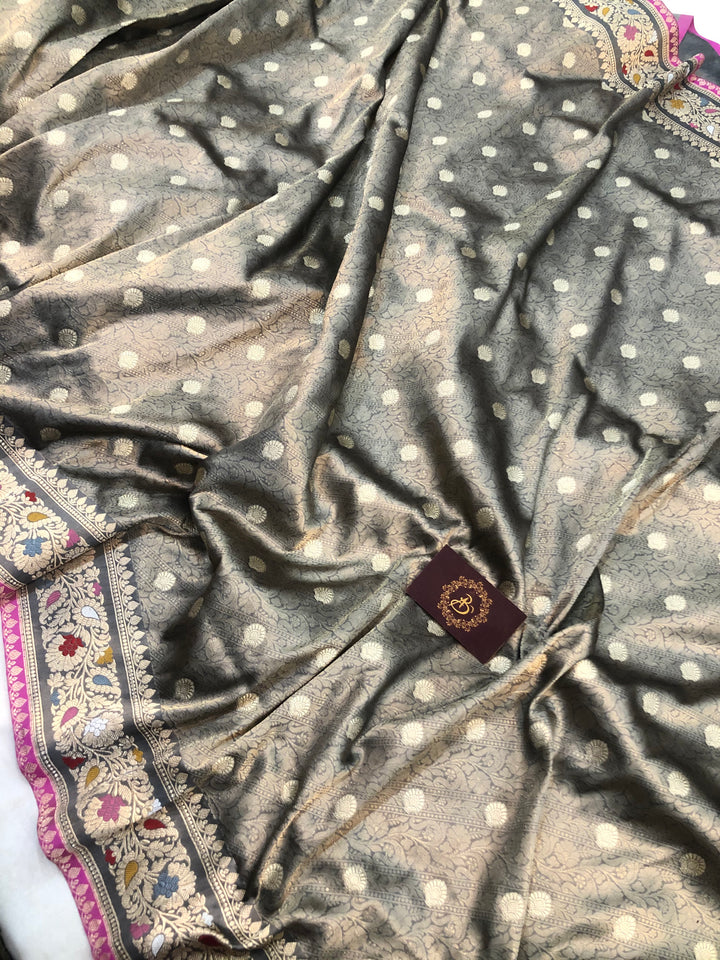 Silver Jamawar Banarasi Handloom Katan Silk Saree - Aura Benaras