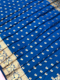 Persian Blue Satin Silk Mayur Buti Banarasi Handloom Saree