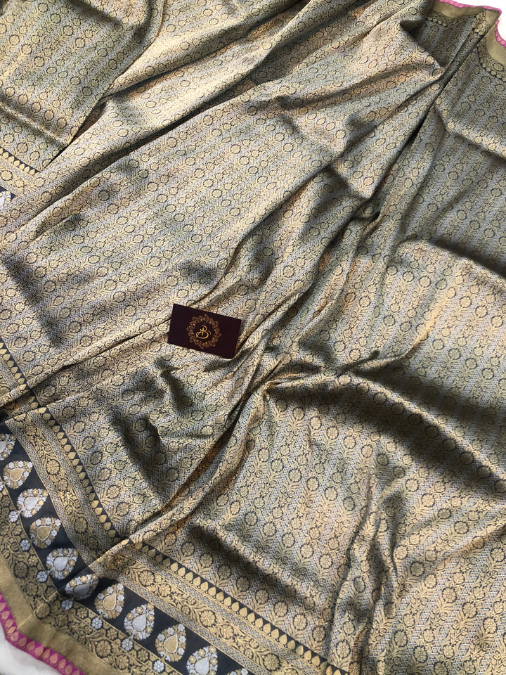 Silver Jamawar Tanchui Banarasi Handloom Katan Silk Saree - Aura Benaras