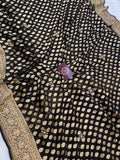 Black Zardozi Handloom Pure Georgette Silk Saree - Aura Benaras