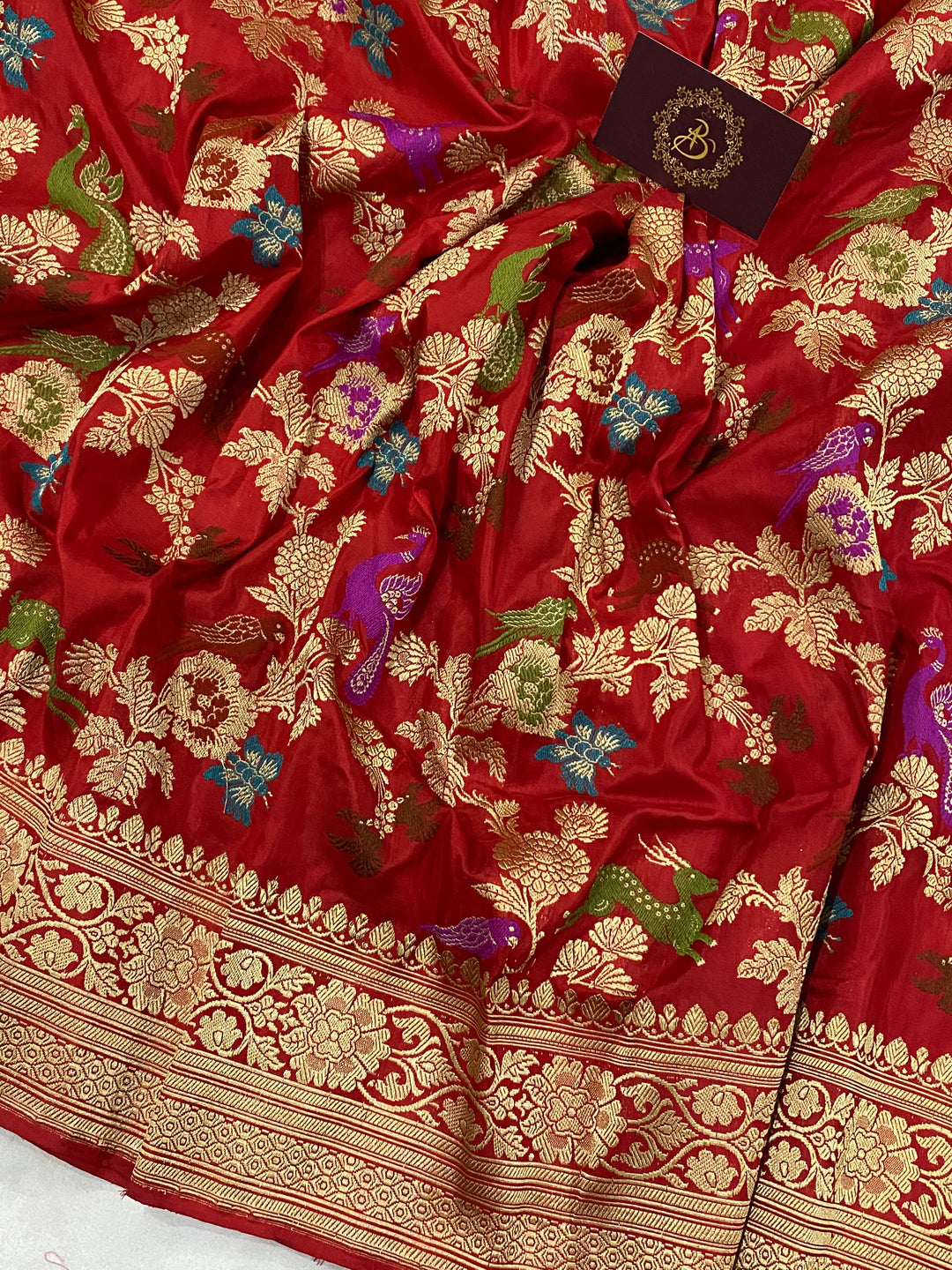 Red Jaal Pure Banarasi Handloom Katan Silk Saree - Aura Benaras