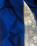 Navy Blue Satin Silk Carry Boota Banarasi Handloom Saree
