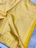Yellow Half Jamawar Tanchui Kadwa Pure Banarasi Handloom Katan Silk Saree - Aura Benaras