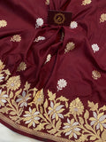 Burgundy Pure Banarasi Handloom Katan Silk Saree - Aura Benaras