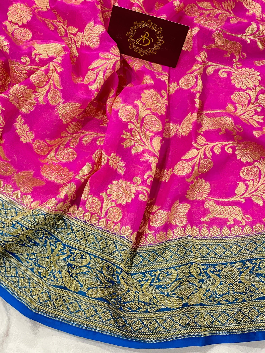 Pink Banarasi Handloom Pure Georgette Silk Saree - Aura Benaras