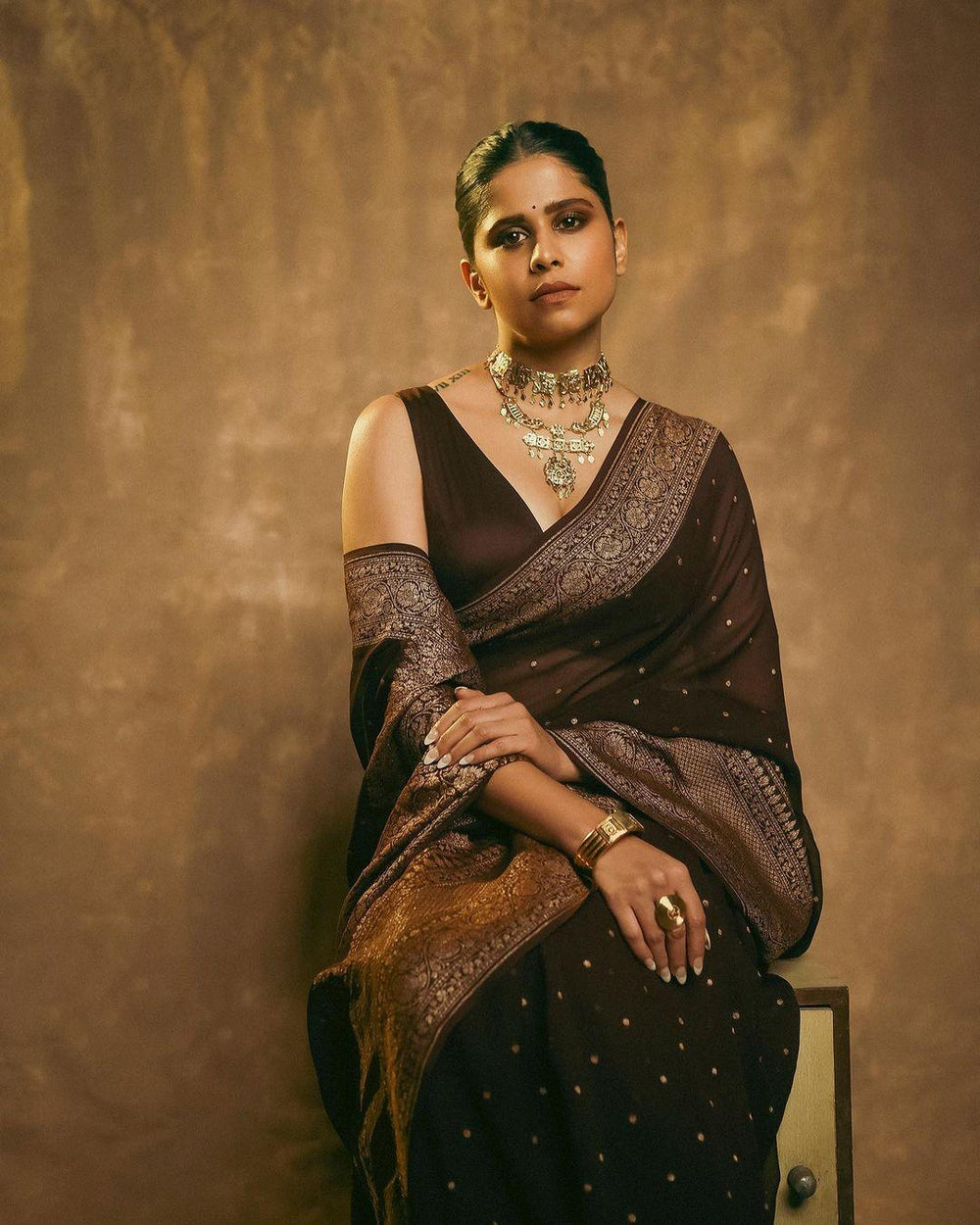 Coffee Brown Handloom Pure Khaddi Georgette Silk Saree - Aura Benaras