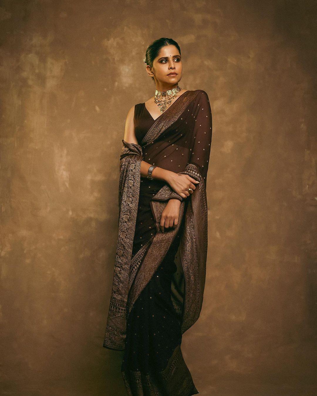 Coffee Brown Handloom Pure Khaddi Georgette Silk Saree - Aura Benaras